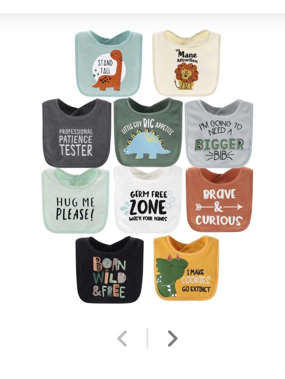 Kids Bibs Set - Assorted Mustard, Cream, Gray, Green, Rust, Teal -